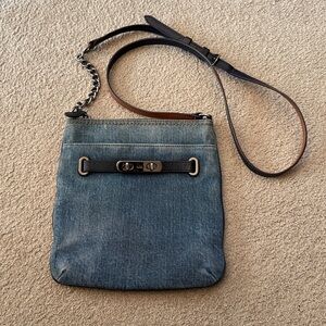 Coach Swagger Denim Crossbody Front Pocket Zip Closure Adjustable Leather Strap